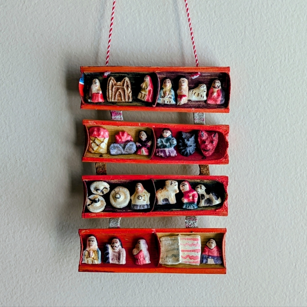 HandmadeVintage Peru Retablo Diorama Peruvian Folk Art Wood Folding Tube